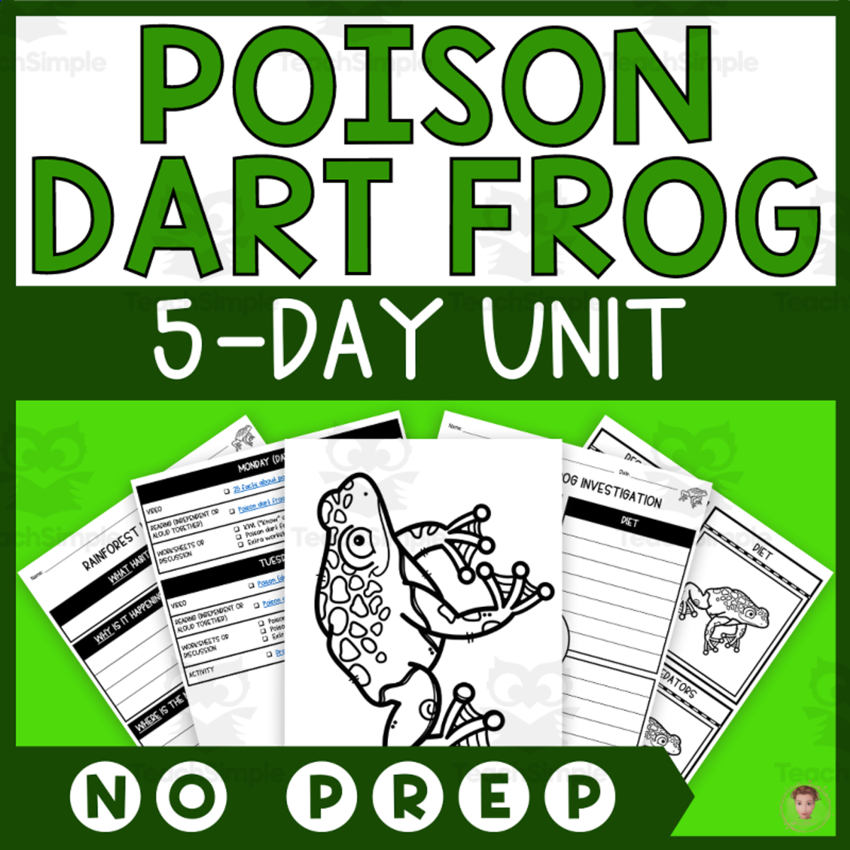 An educational teaching resource from Heather Huhman entitled Poison Dart Frog Unit Study (Rainforest Animals Lesson Plan, Videos, Activities) downloadable at Teach Simple.