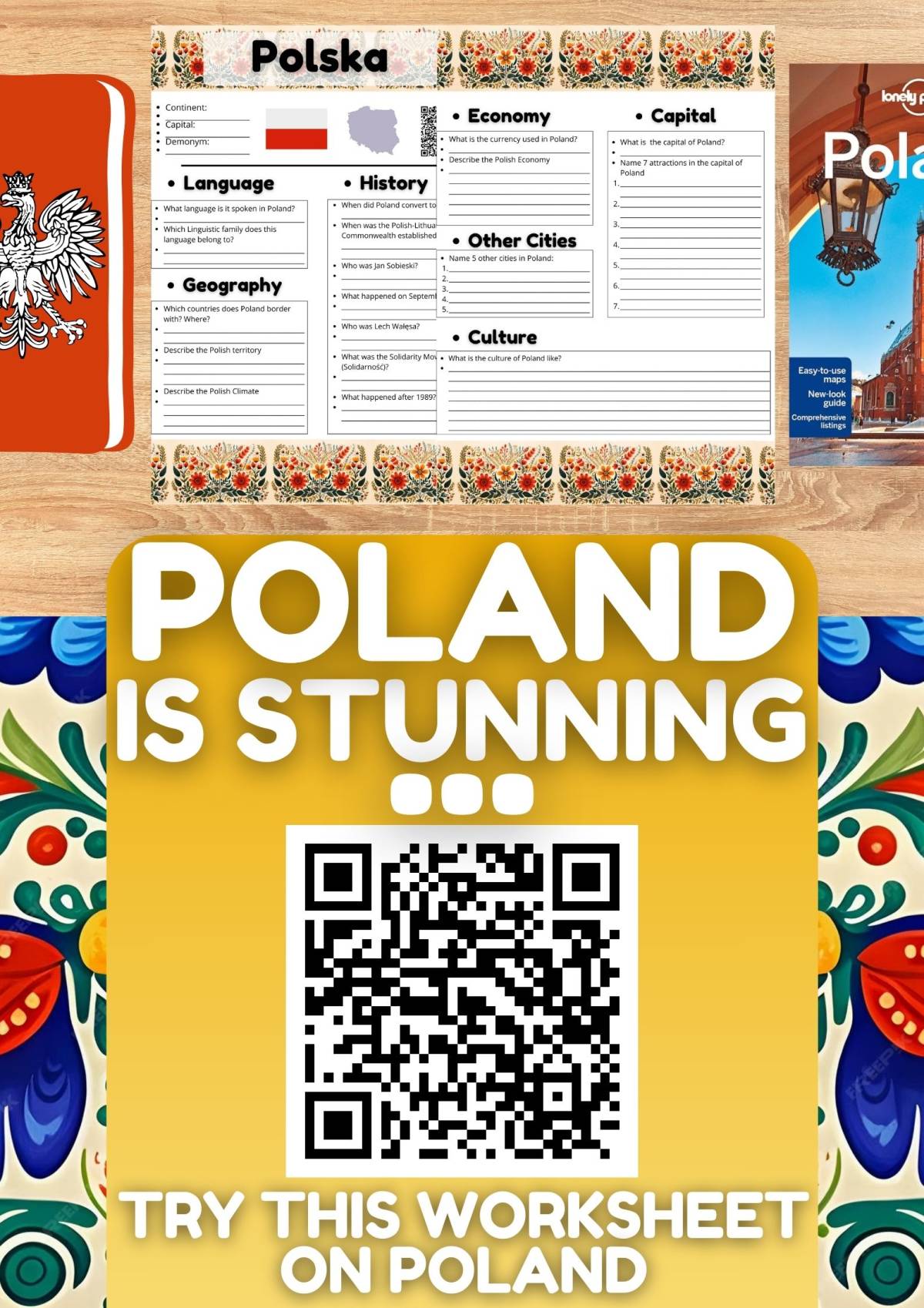 An educational teaching resource from Learning with Alan entitled Poland Country Study Worksheet - Europe - Geography downloadable at Teach Simple.