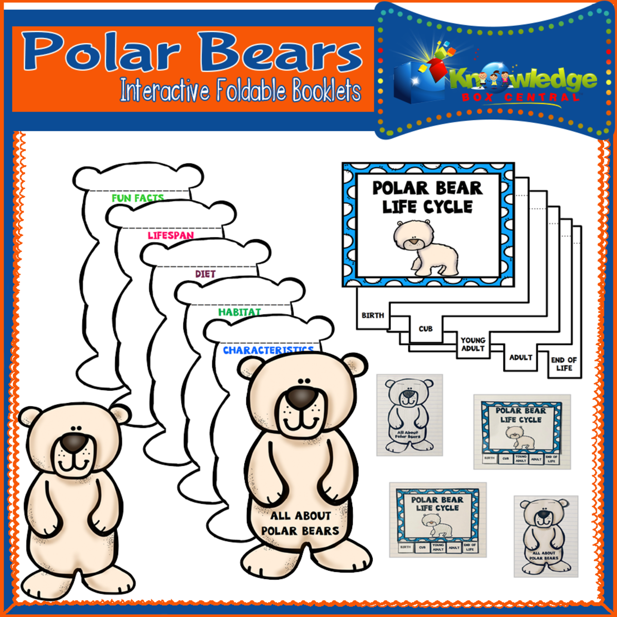 An educational teaching resource from Knowledge Box Central entitled Polar Bears Interactive Foldable Booklets - EBOOK downloadable at Teach Simple.