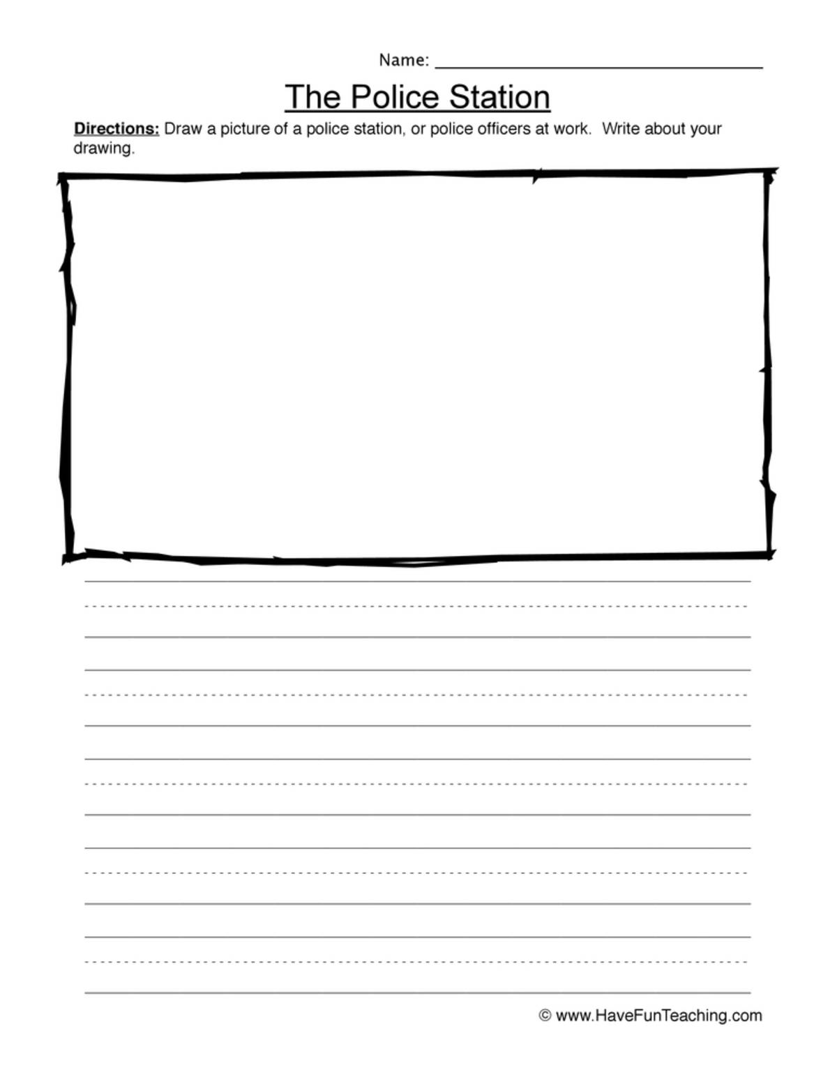 An educational teaching resource from Have Fun Teaching entitled Police Officers Writing Worksheet downloadable at Teach Simple.