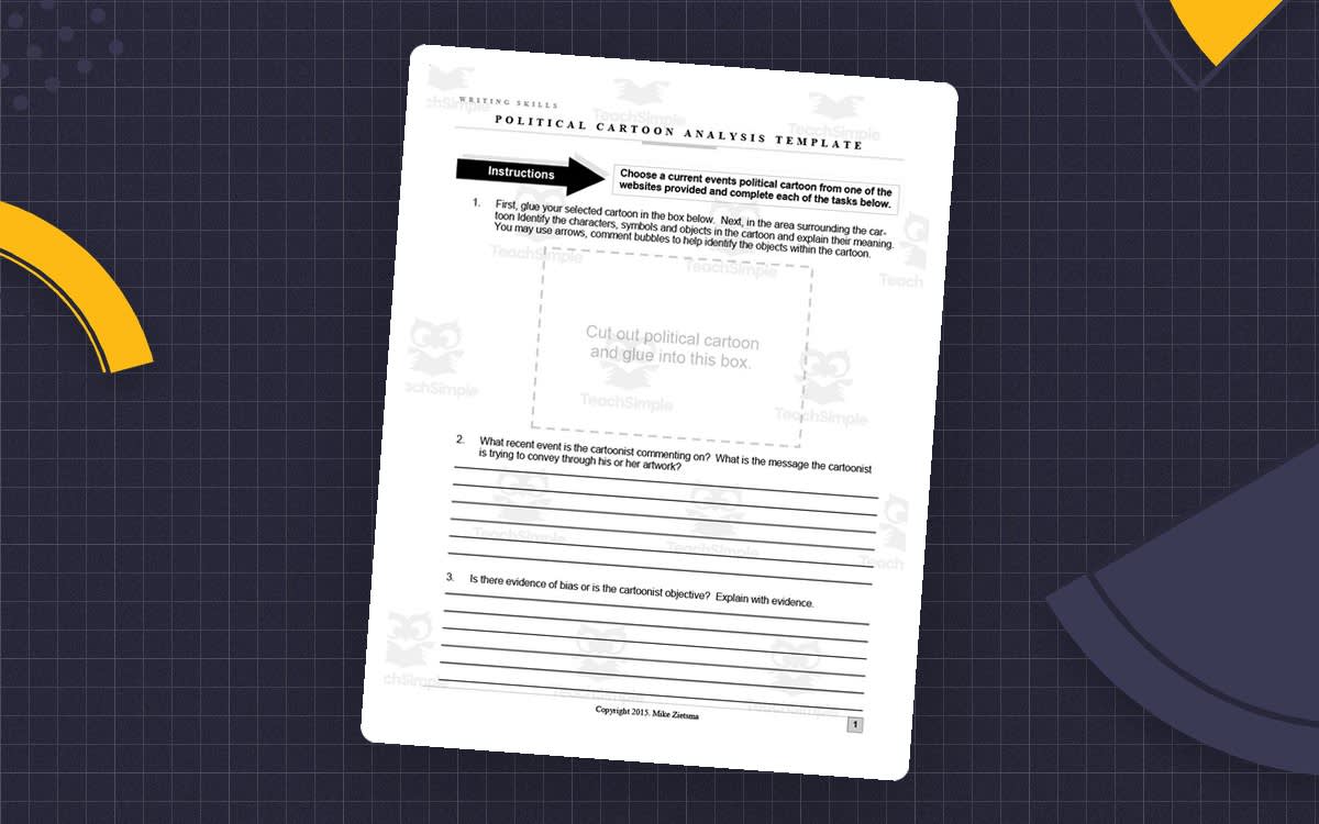 An educational teaching resource from Creating History entitled Political Cartoon Analysis Template downloadable at Teach Simple.