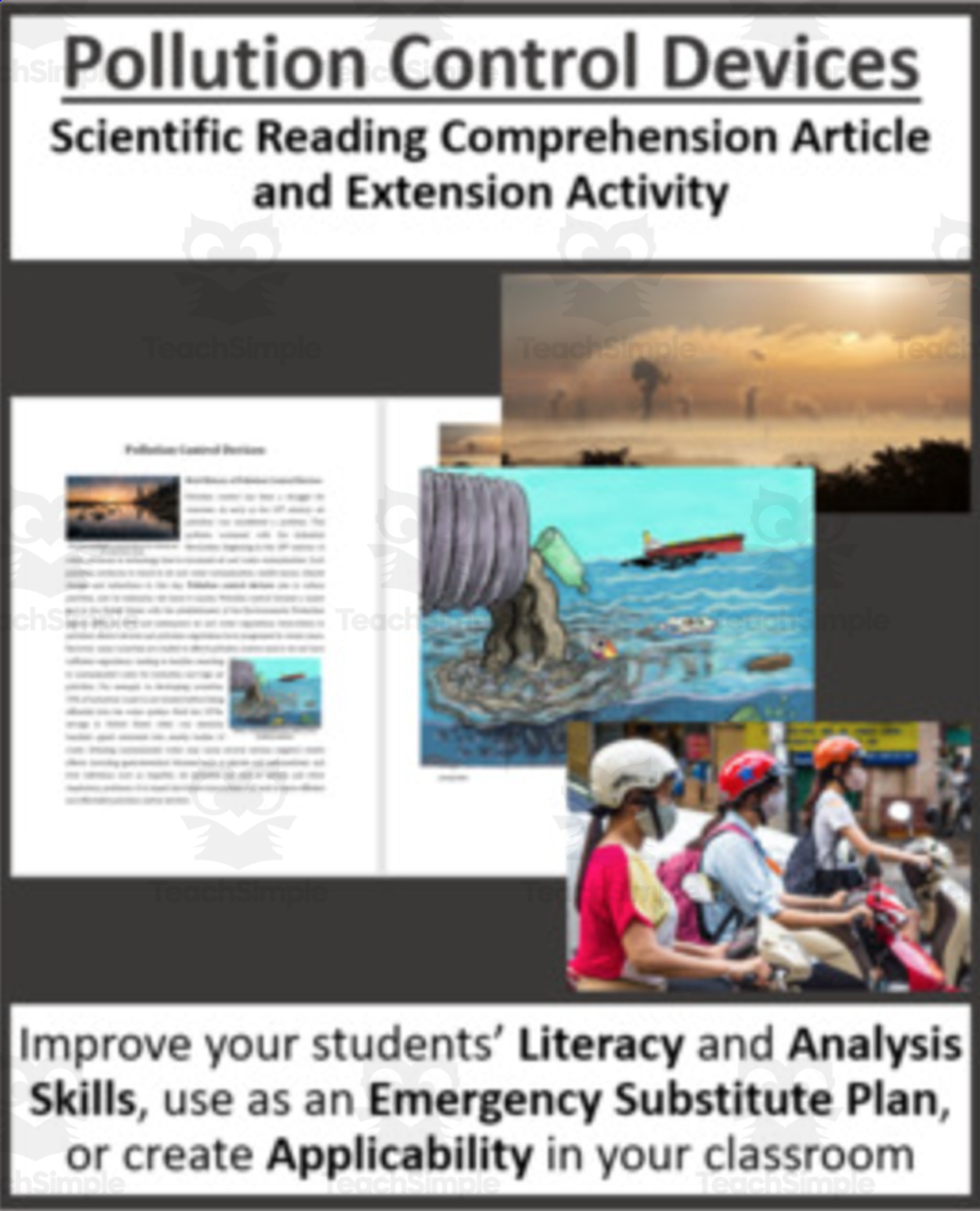 An educational teaching resource from Teach With Fergy entitled Pollution Control Devices - Science Reading Article - Grade 8 and Up downloadable at Teach Simple.