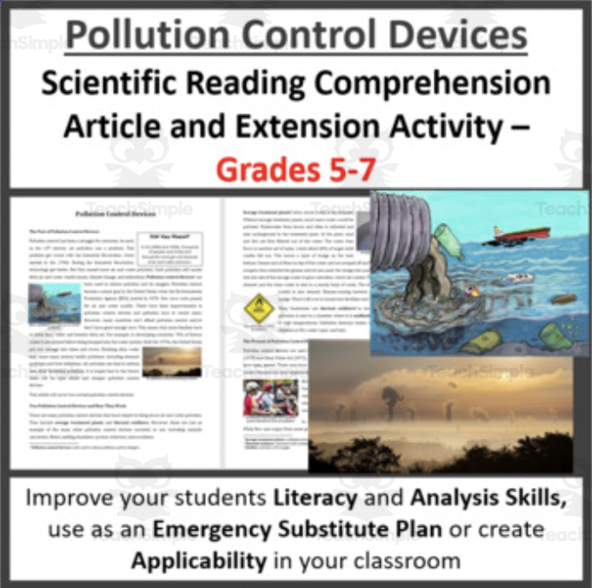 An educational teaching resource from Teach With Fergy entitled Pollution Control Devices - Science Reading Article – Grades 5-7 downloadable at Teach Simple.