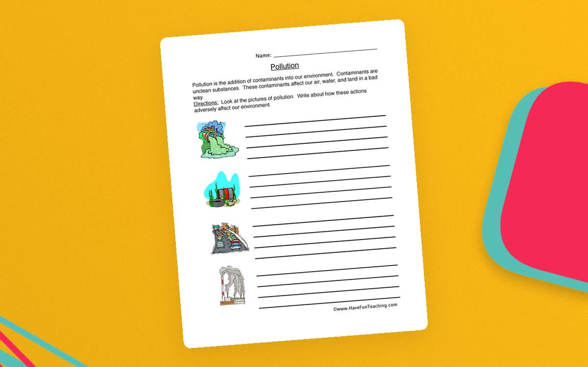 An educational teaching resource from Have Fun Teaching entitled Pollution Worksheet downloadable at Teach Simple.