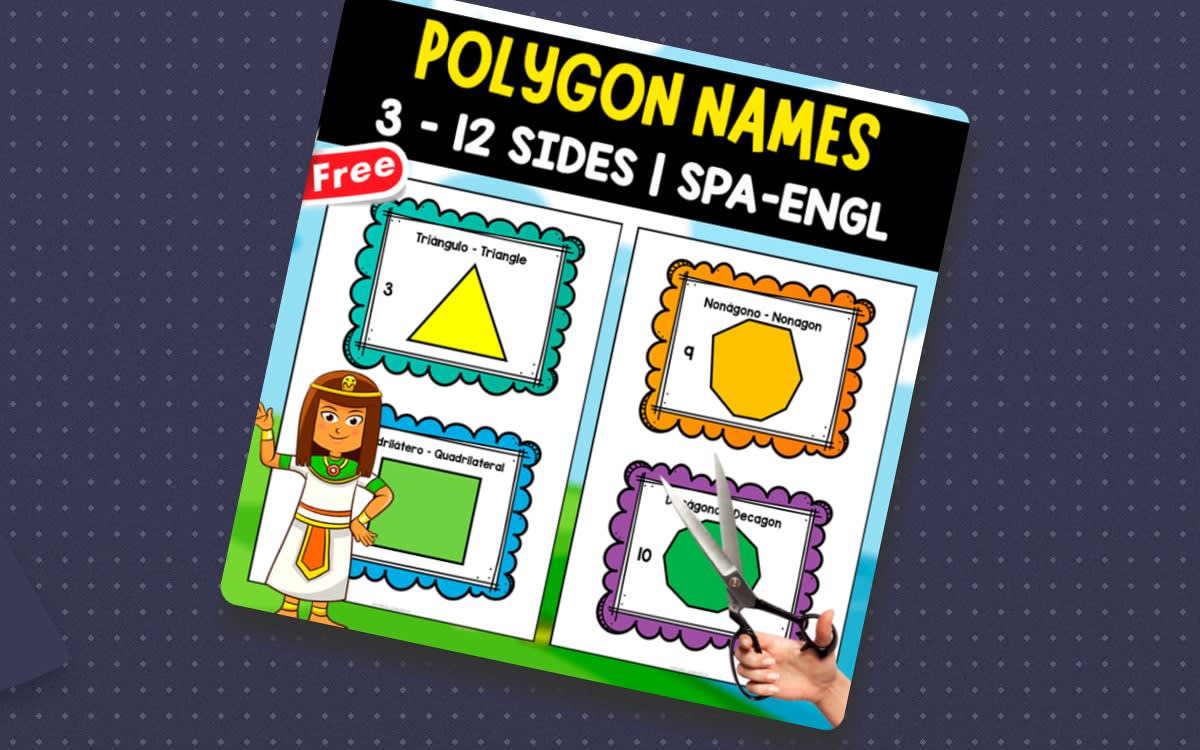 An educational teaching resource from EDITORIAL LAURA EDUCA entitled POLYGON NAMES FROM 3 TO 12 SIDES | ENGLISH-SPANISH RESOURCE downloadable at Teach Simple.