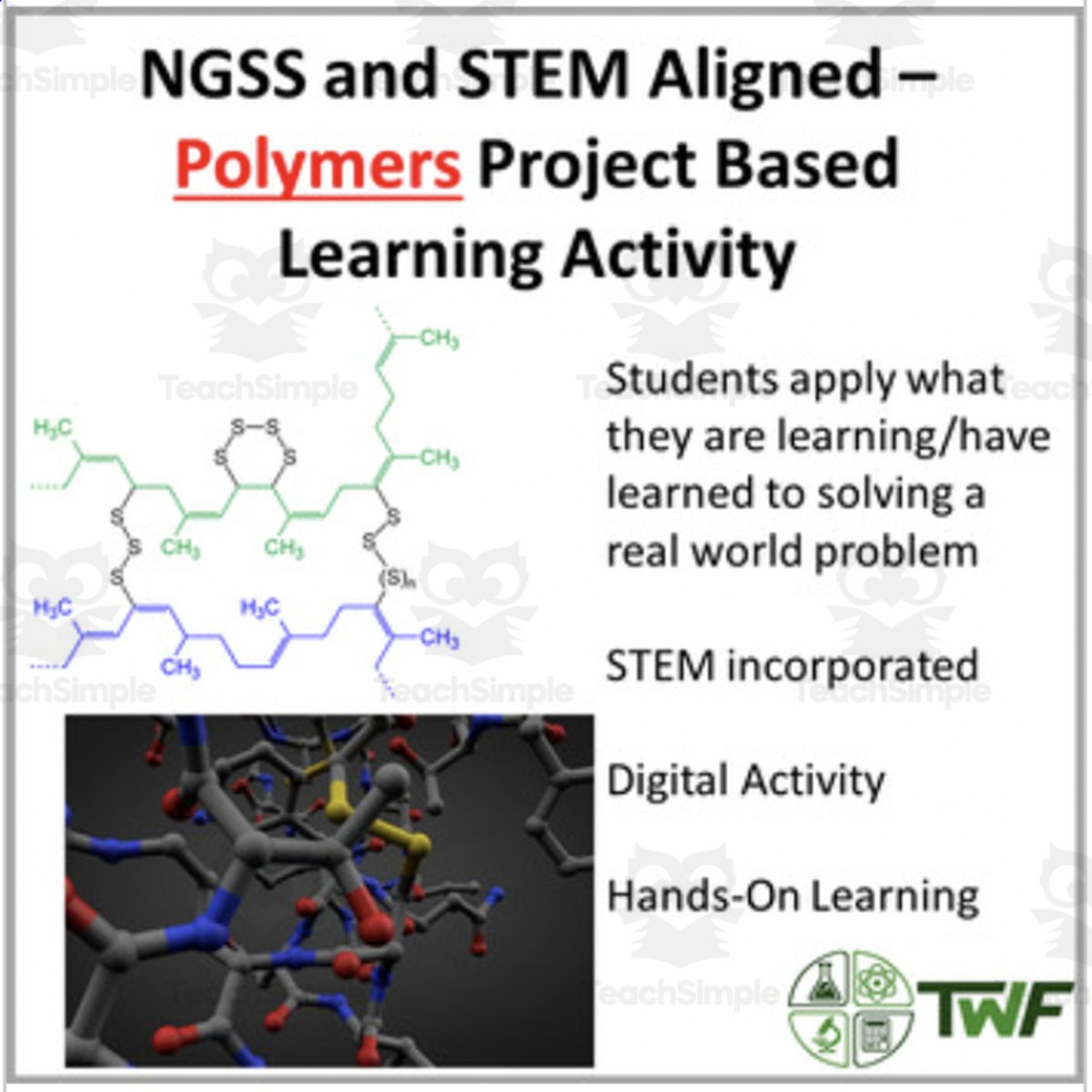An educational teaching resource from Teach With Fergy entitled Polymers – A Chemistry Project Based Learning Activity downloadable at Teach Simple.