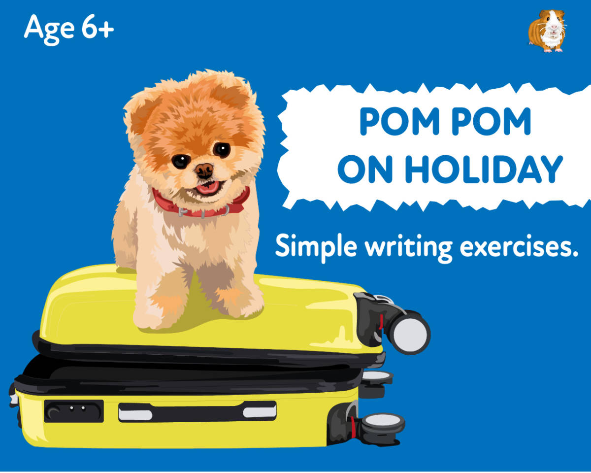 An educational teaching resource from Guinea Pig Education entitled ‘Pom Pom Goes On Holiday’ A Fun Writing And Drawing Activity (6 years +) downloadable at Teach Simple.
