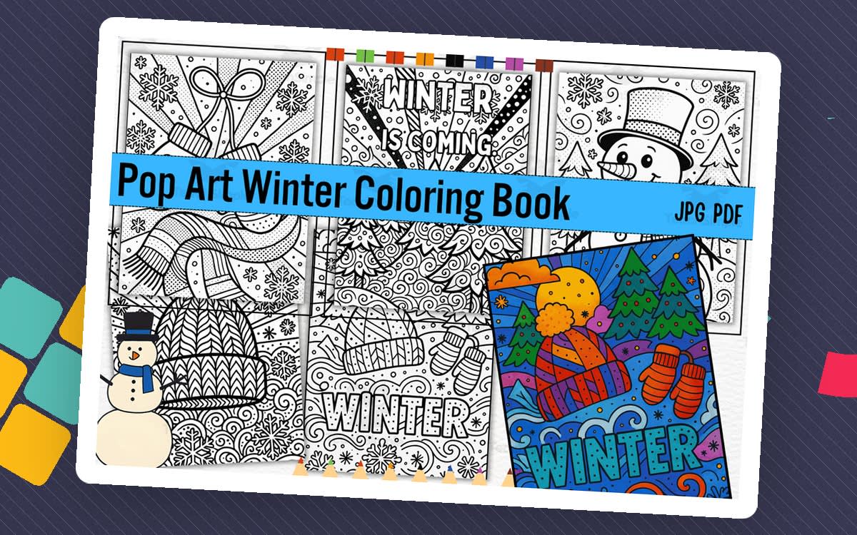 An educational teaching resource from Funnyworksheets entitled Pop Art Winter Coloring Pages downloadable at Teach Simple.
