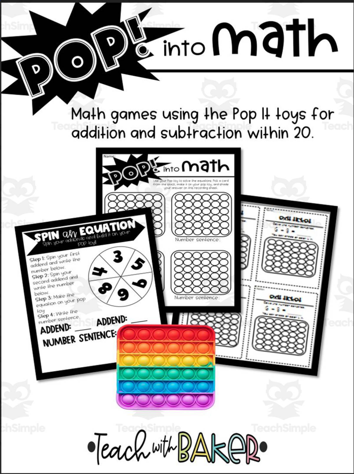 An educational teaching resource from Teach With Baker entitled Pop Math within 20 downloadable at Teach Simple.