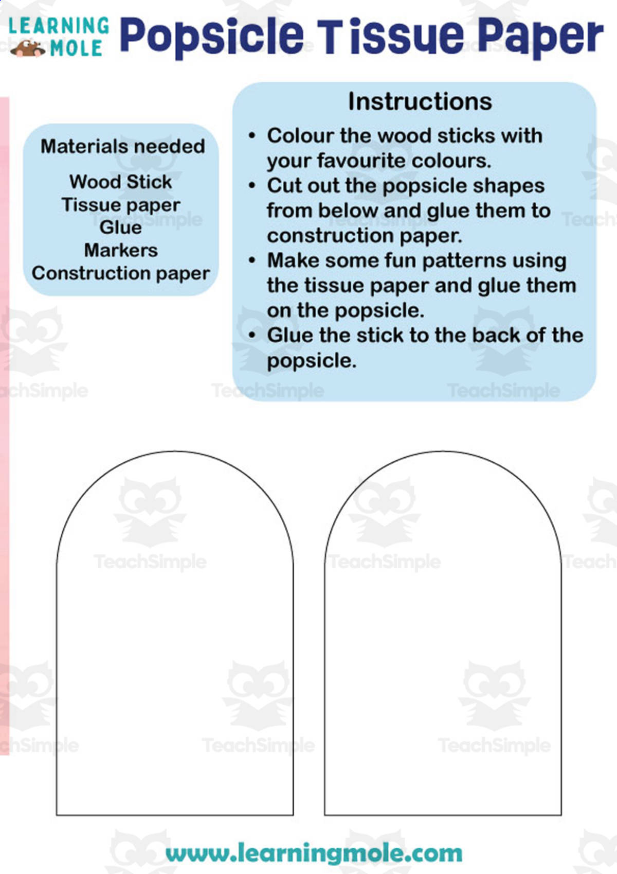 An educational teaching resource from Educational Voice entitled Popsicle Tissue Paper Activity downloadable at Teach Simple.