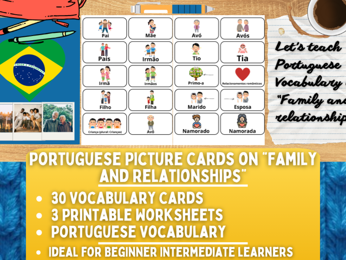 An educational teaching resource from Learning with Alan entitled Portuguese Picture Vocabulary Flashcards - Family & Relationships downloadable at Teach Simple.