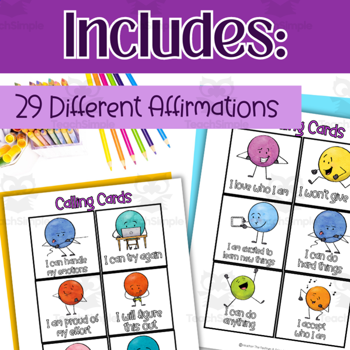 An educational teaching resource from The Feelings and Friends Teacher entitled Positive Affirmation Bingo Counseling Self Esteem Activity downloadable at Teach Simple.