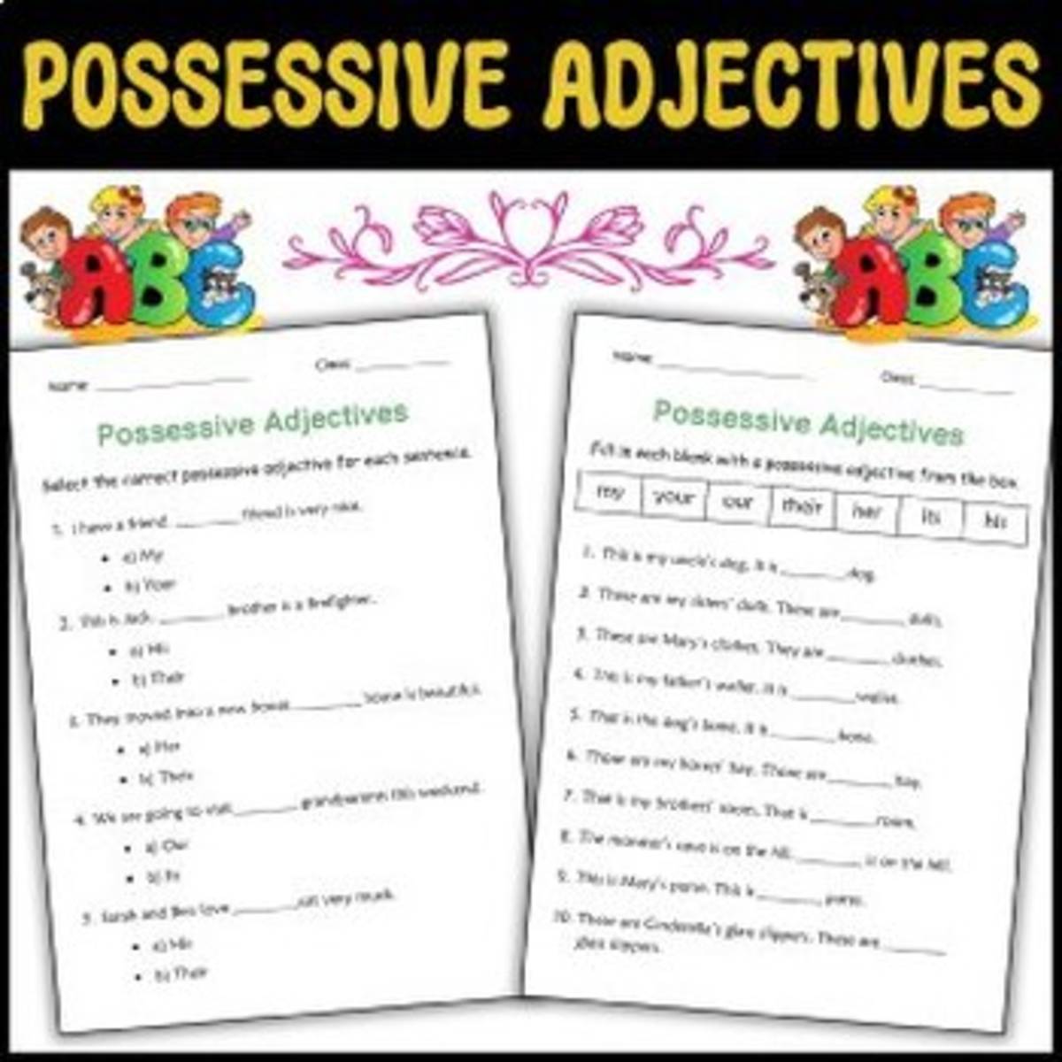 An educational teaching resource from Clever Crafters entitled Possessive Adjectives Worksheets – Grades 1–3 downloadable at Teach Simple.