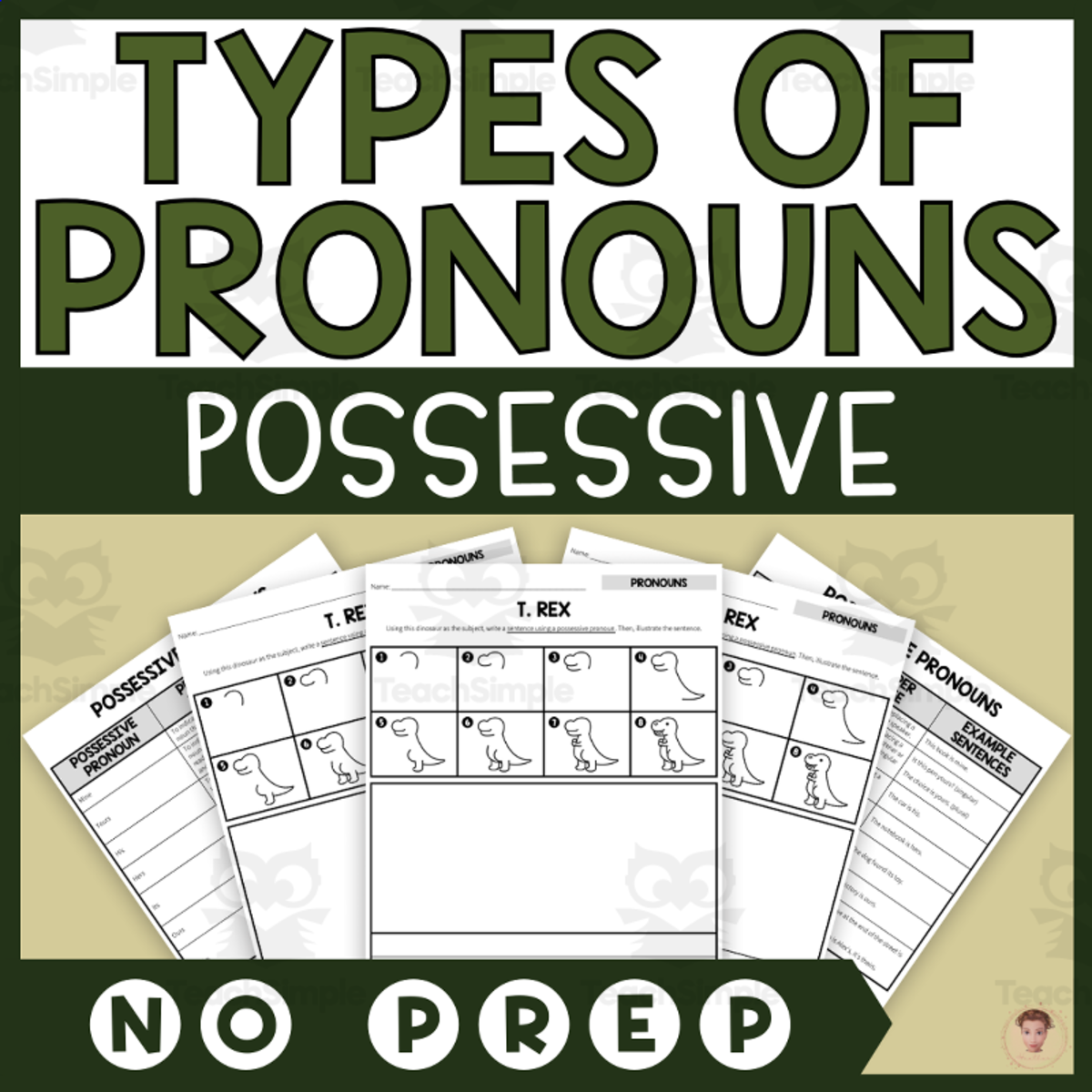 An educational teaching resource from Heather Huhman entitled Possessive Pronouns - Dinosaur Directed Drawing downloadable at Teach Simple.