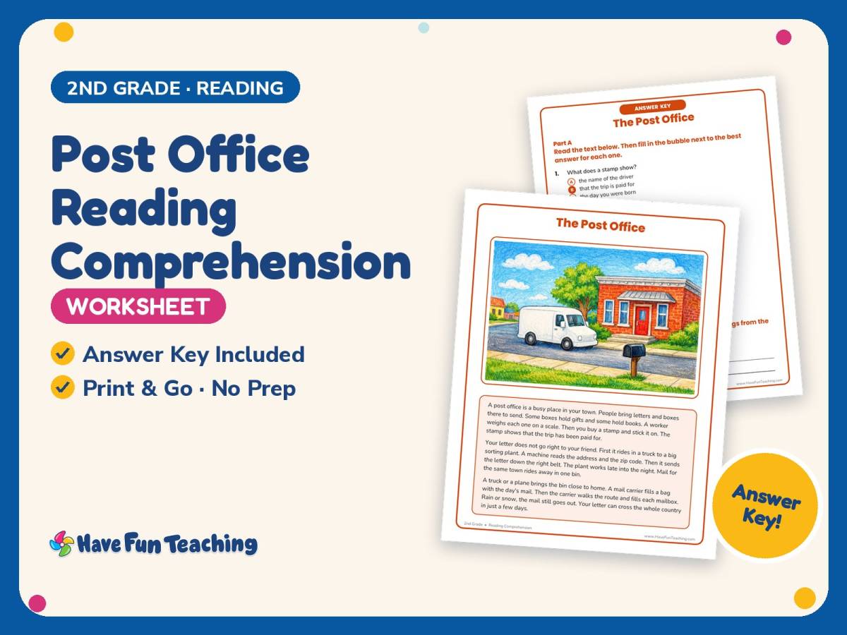 Post Office Reading Comprehension Worksheet – 2nd Grade Community preview