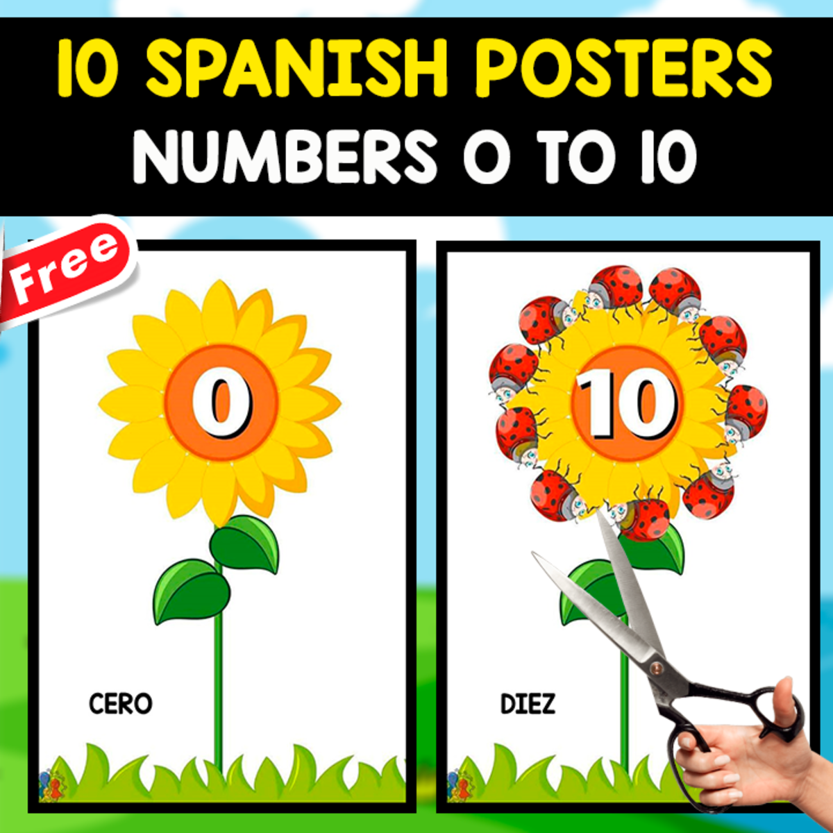 An educational teaching resource from EDITORIAL LAURA EDUCA entitled POSTERS NUMBERS 0 TO 10 | SPANISH AND ENGLISH downloadable at Teach Simple.