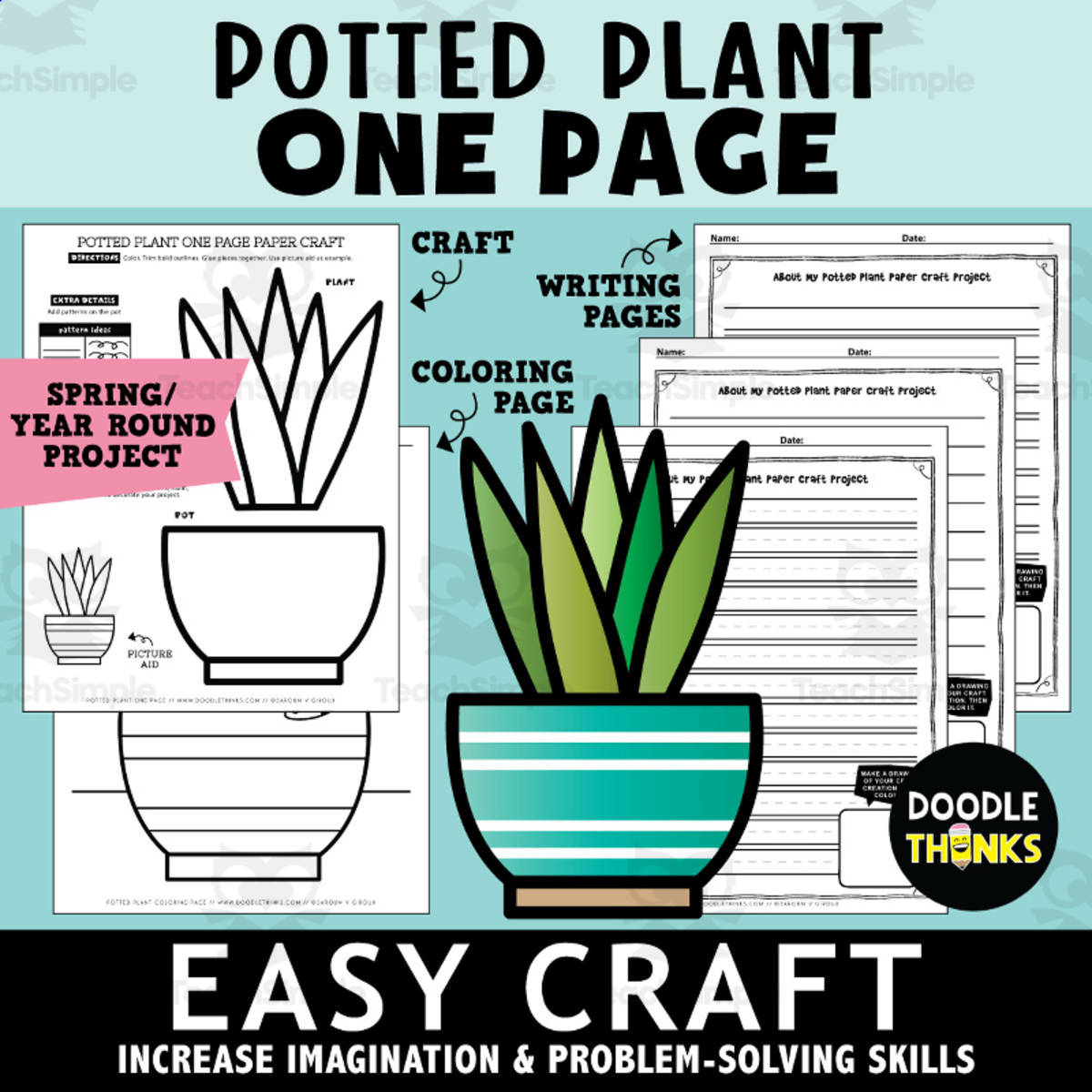 An educational teaching resource from Doodle Thinks entitled Potted Plant One Page Paper Craft Art Activities | Nature Theme downloadable at Teach Simple.