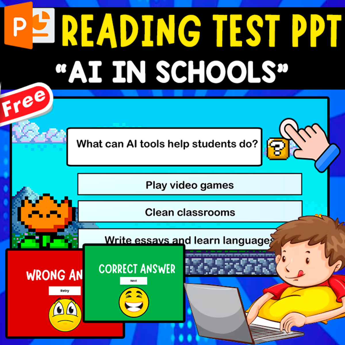 An educational teaching resource from EDITORIAL LAURA EDUCA entitled PPT QUIZ READING | AI IN SCHOOLS | 10 QUESTIONS downloadable at Teach Simple.
