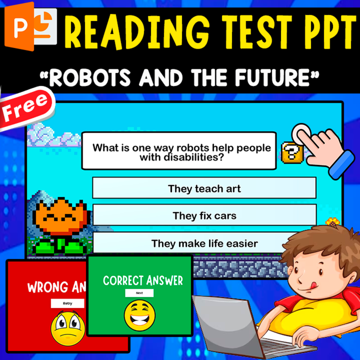 An educational teaching resource from EDITORIAL LAURA EDUCA entitled PPT QUIZ READING | ROBOTS AND THE FUTURE OF WORK downloadable at Teach Simple.
