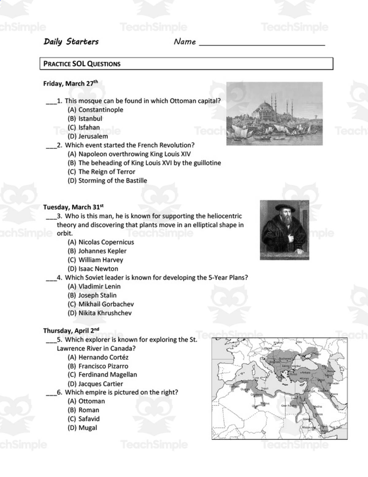 An educational teaching resource from History with DeLong entitled Practice SOL Questions downloadable at Teach Simple.