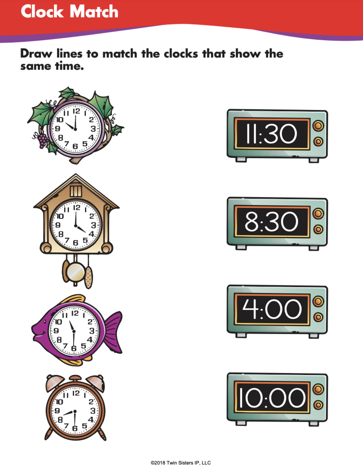 An educational teaching resource from Twin Sisters Digital Media entitled Practicing Time Printable Workbook downloadable at Teach Simple.