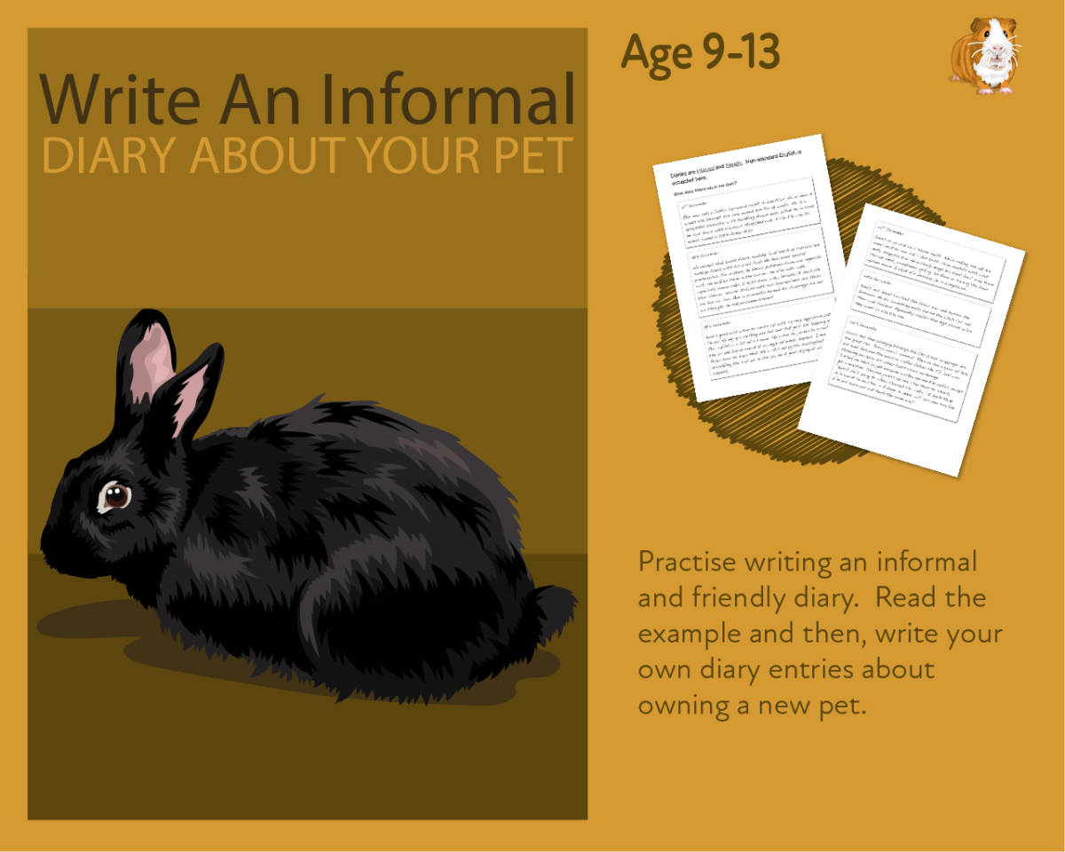 An educational teaching resource from Guinea Pig Education entitled Practise Writing An Informal Diary On Your Pet (9-14 years) downloadable at Teach Simple.