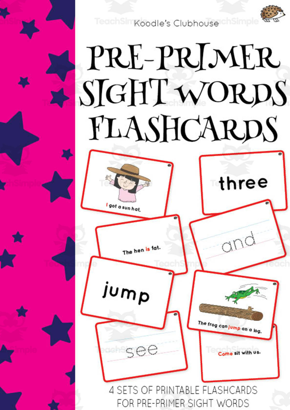 An educational teaching resource from Koodles Clubhouse entitled Pre-Primer Sight Words Flashcards downloadable at Teach Simple.