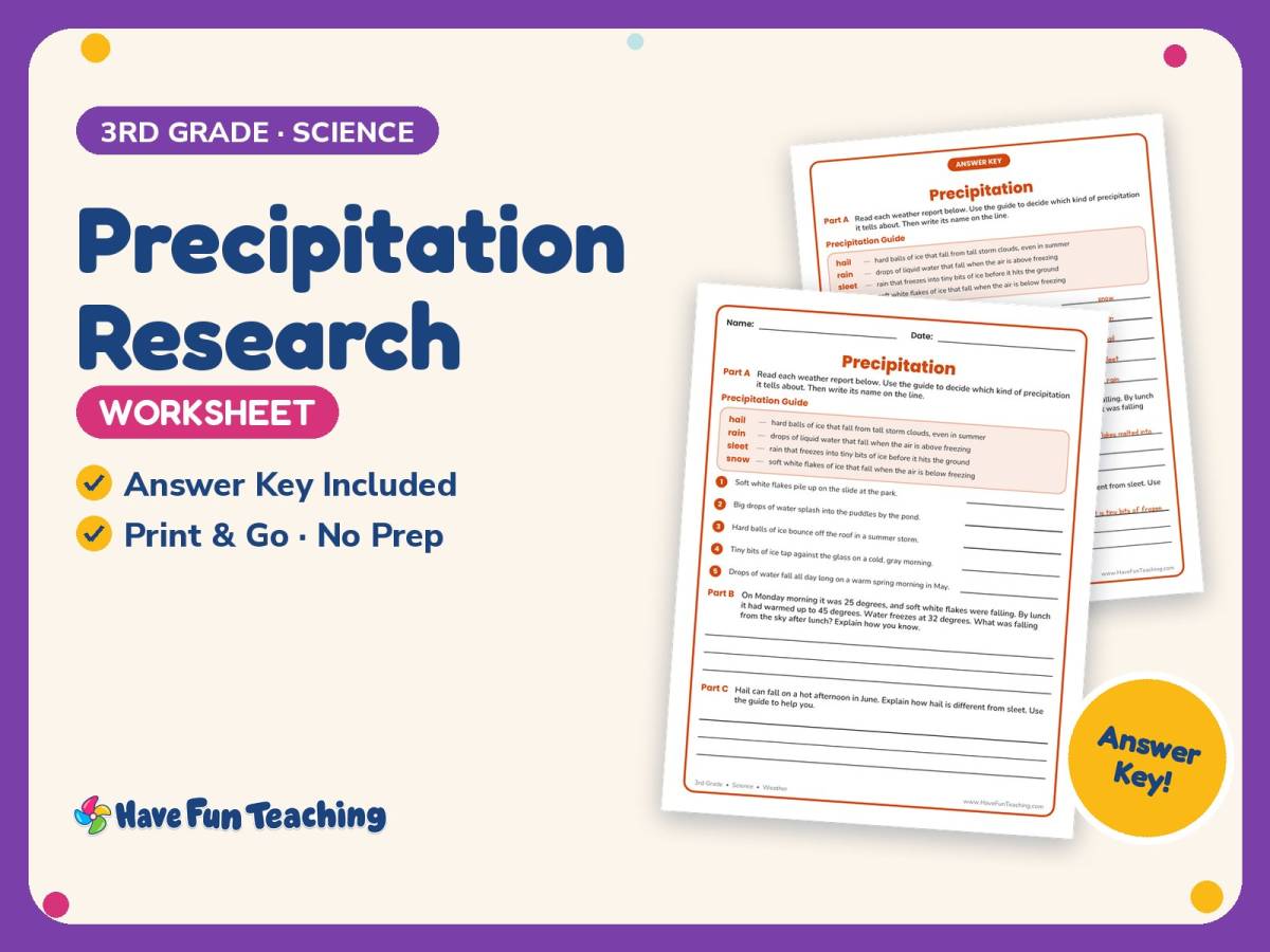 Precipitation Research Worksheet – 3rd Grade Environments Practice preview