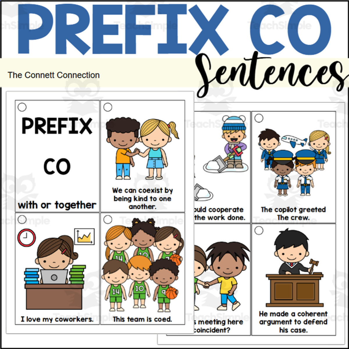 An educational teaching resource from The Connett Connection entitled Prefix CO Sentence Reading Rings downloadable at Teach Simple.