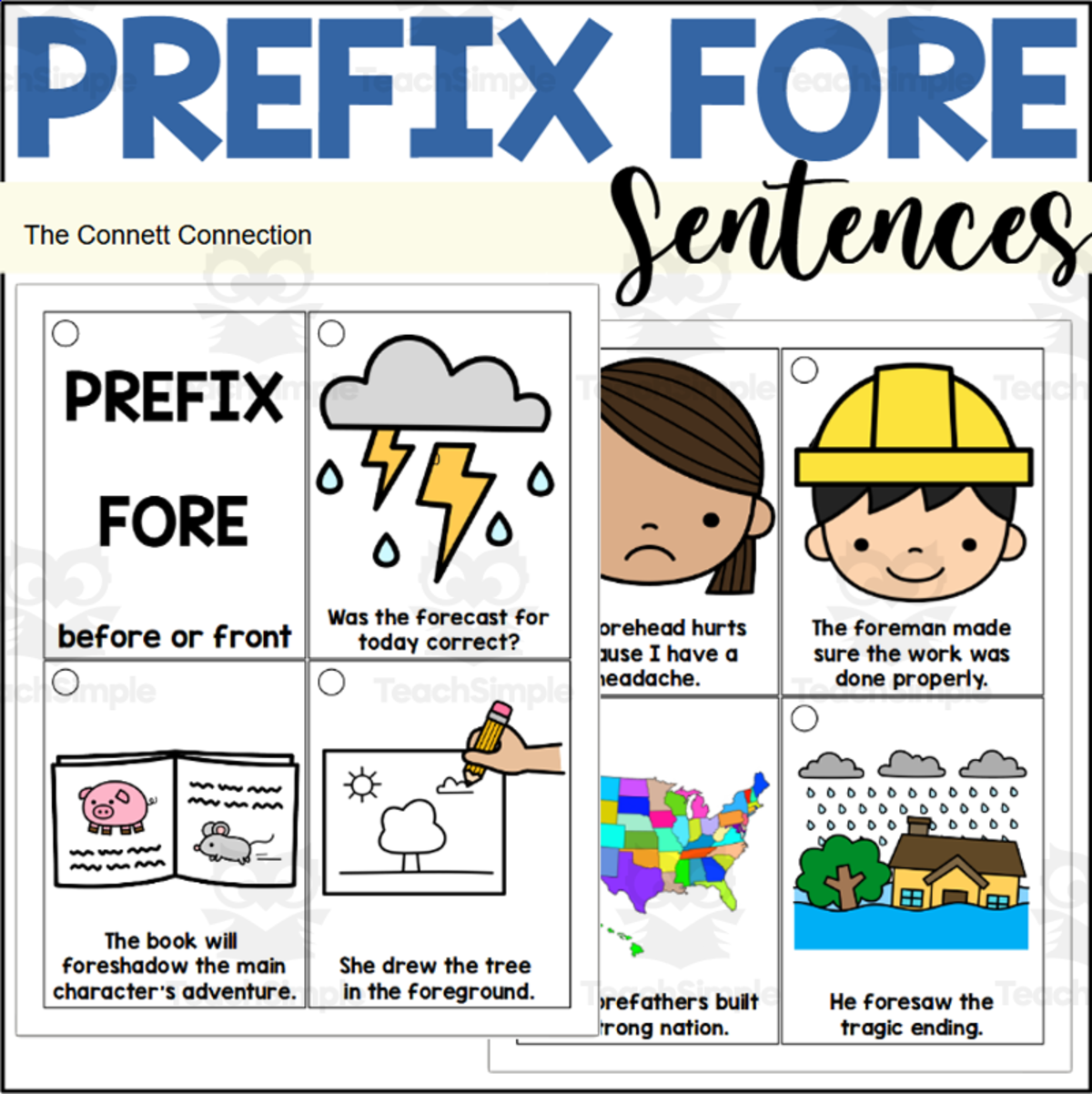 An educational teaching resource from The Connett Connection entitled Prefix Fore Sentence Reading Rings downloadable at Teach Simple.