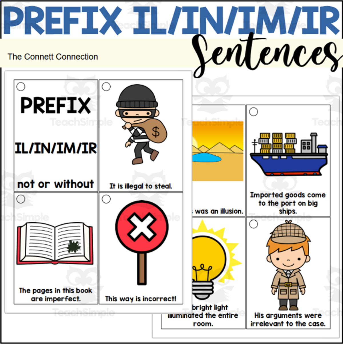 An educational teaching resource from The Connett Connection entitled Prefix IL/IM/IN/IR Sentence Reading Rings downloadable at Teach Simple.