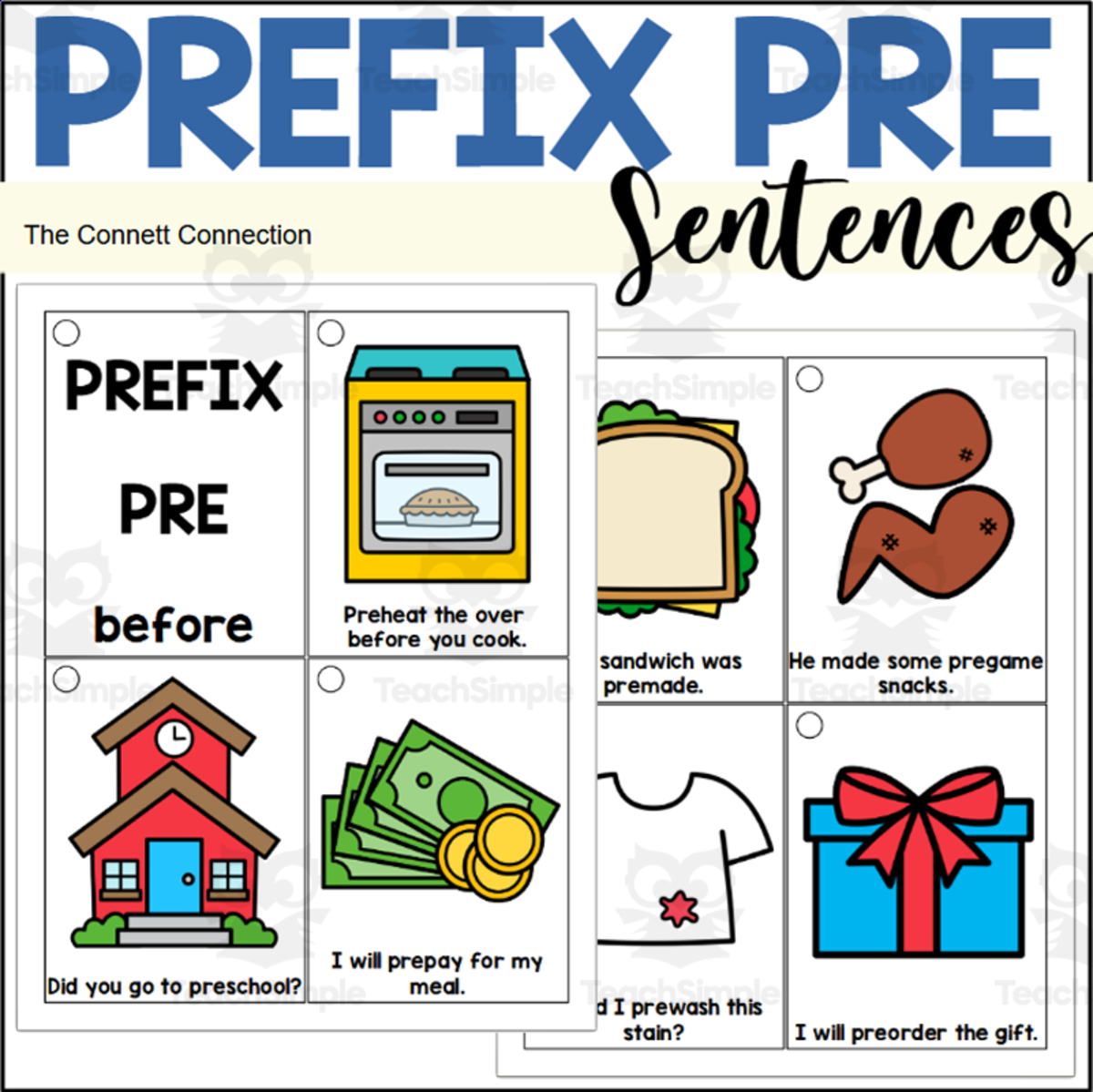 An educational teaching resource from The Connett Connection entitled Prefix Pre Sentence Reading Rings downloadable at Teach Simple.