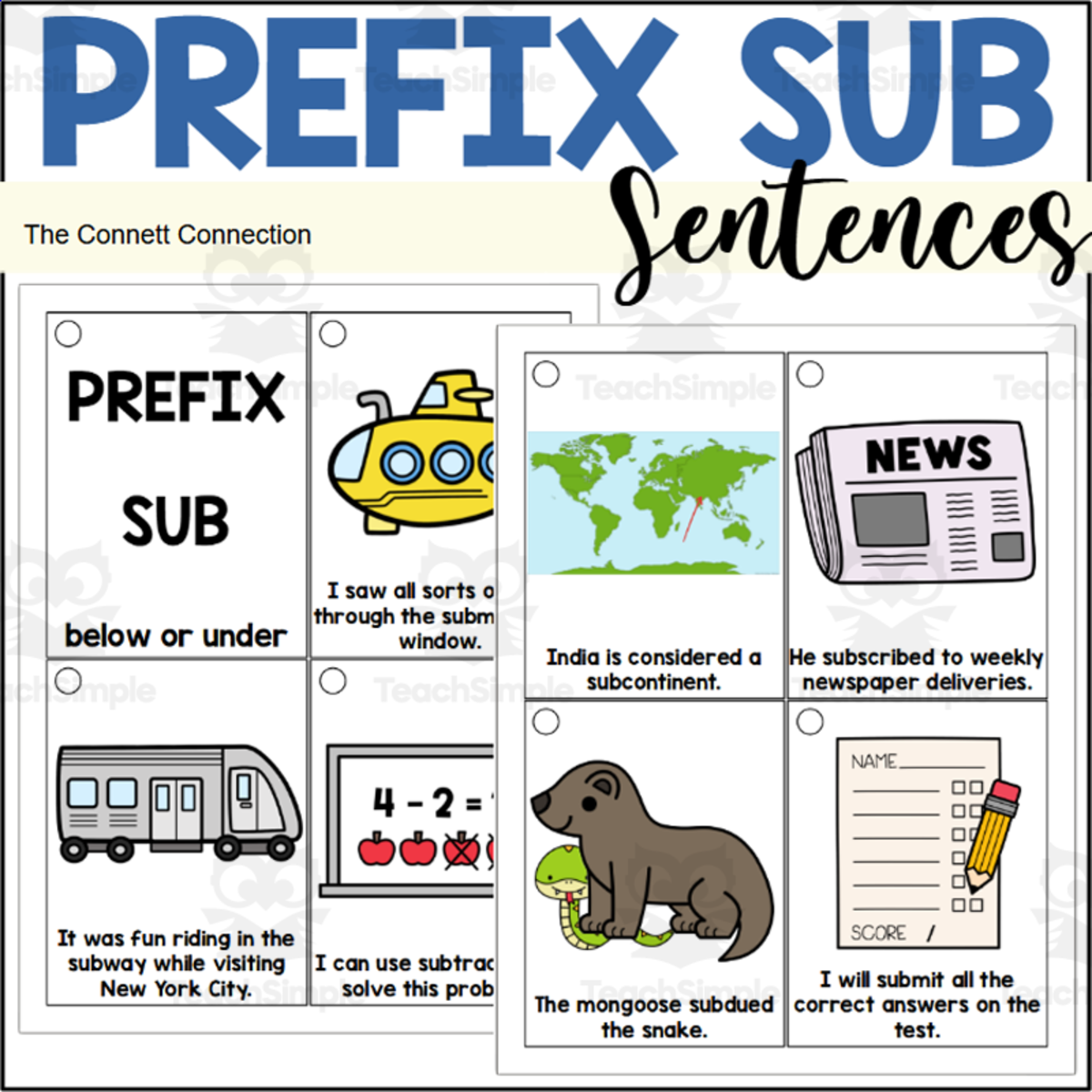 An educational teaching resource from The Connett Connection entitled Prefix Sub Sentence Reading Rings downloadable at Teach Simple.