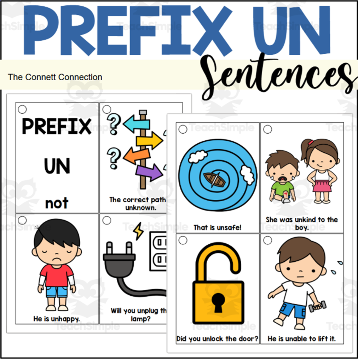 An educational teaching resource from The Connett Connection entitled Prefix Un Sentence Reading Rings downloadable at Teach Simple.
