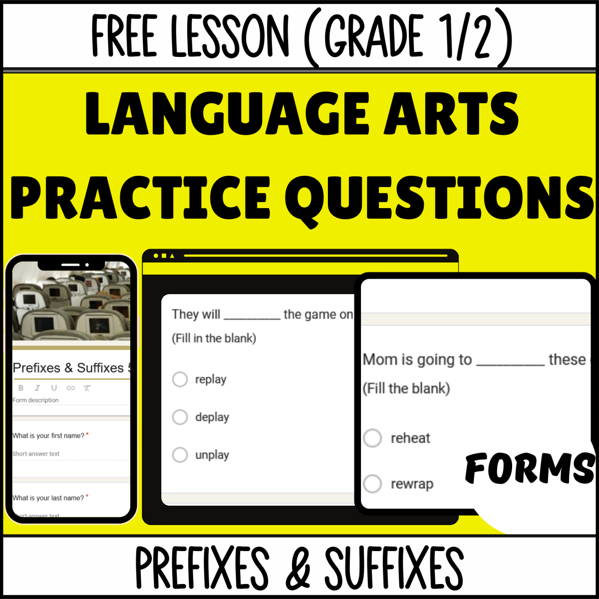 An educational teaching resource from Cored Education entitled Prefixes and Suffixes Sample - Grades 1-2 Grammar (Forms) downloadable at Teach Simple.