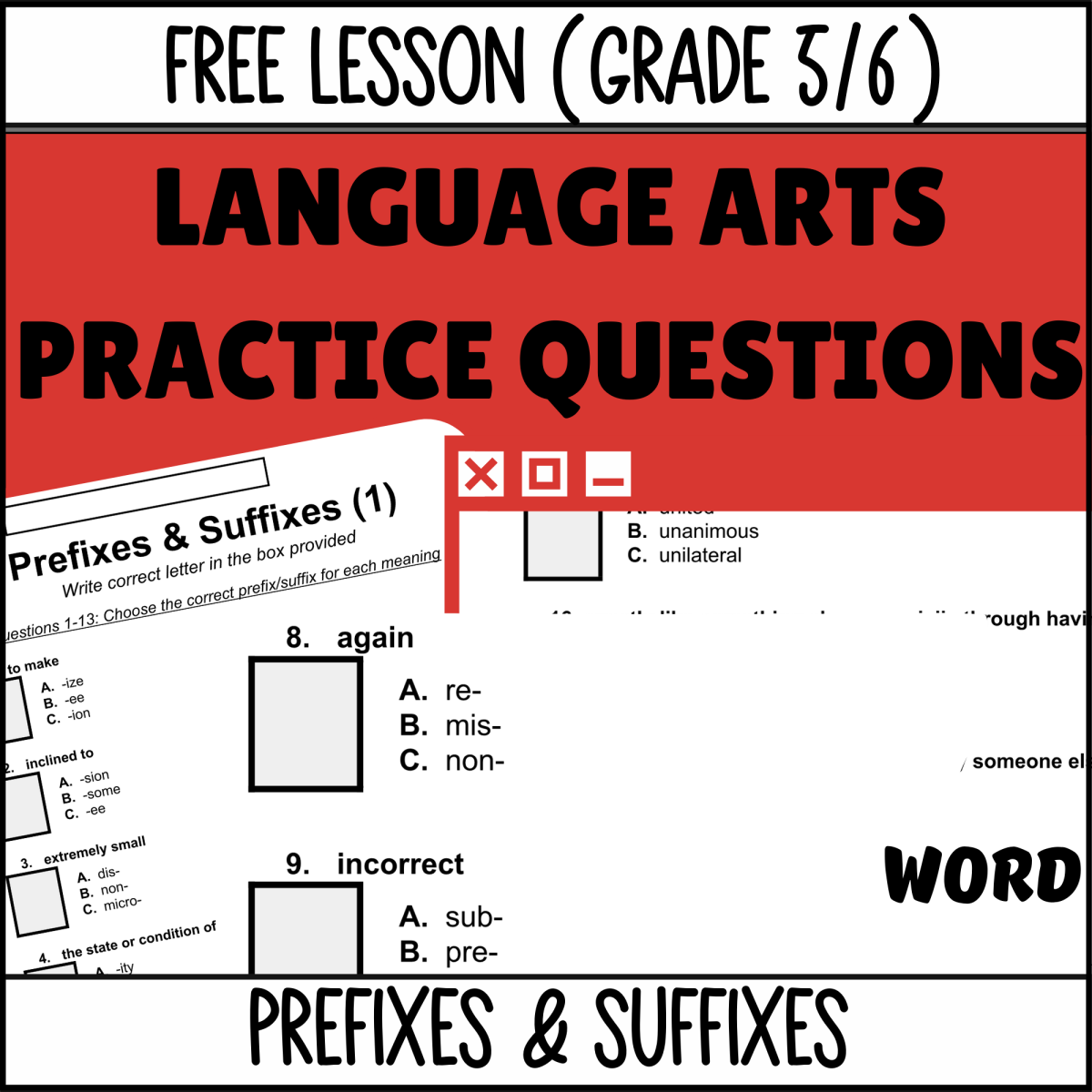 An educational teaching resource from Cored Education entitled Prefixes and Suffixes Sample Lesson - Grammar Grade 5-6 (Word) downloadable at Teach Simple.