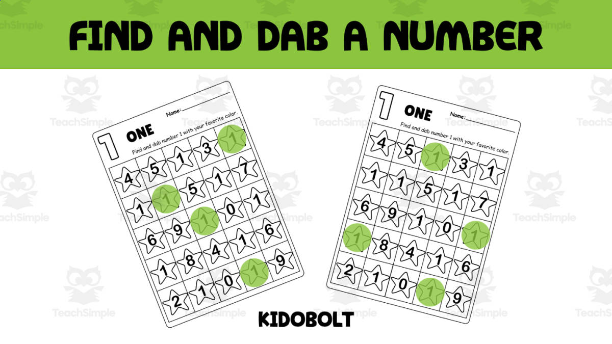 An educational teaching resource from Sarita - Kidobolt entitled PreK Dab a Dot Number Activity - Number 1 downloadable at Teach Simple.