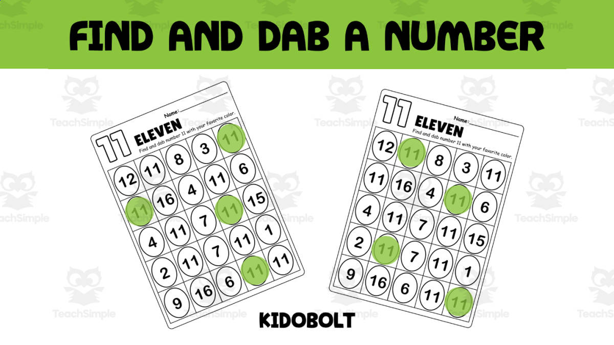 An educational teaching resource from Sarita - Kidobolt entitled PreK Dab a Dot Number Activity - Number 11 downloadable at Teach Simple.