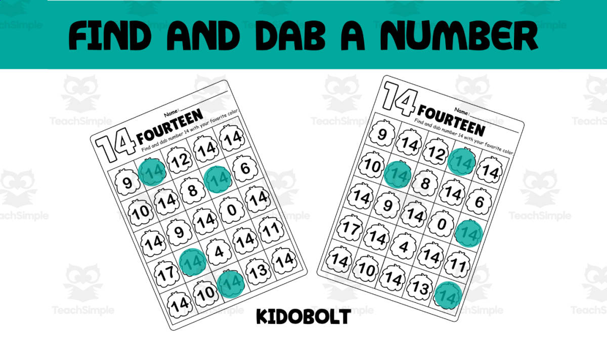 An educational teaching resource from Sarita - Kidobolt entitled PreK Dab a Dot Number Activity - Number 14 downloadable at Teach Simple.