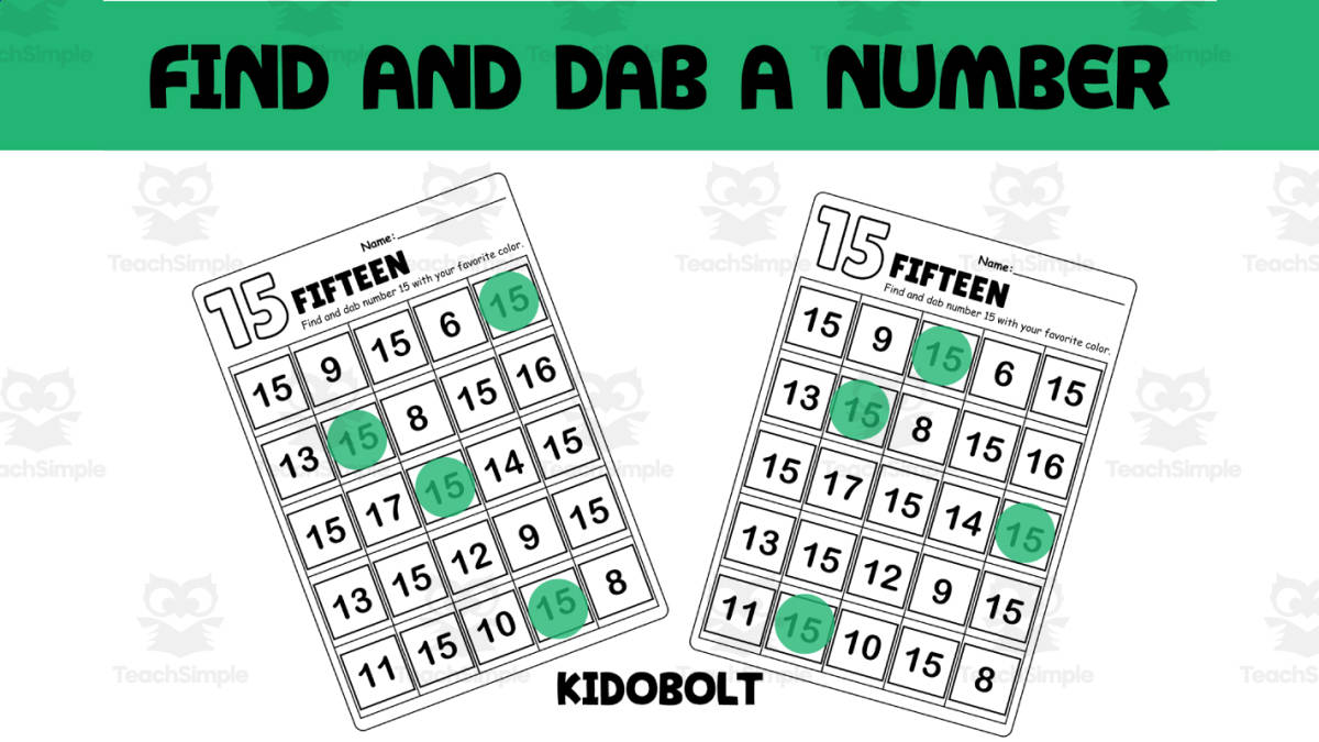 An educational teaching resource from Sarita - Kidobolt entitled PreK Dab a Dot Number Activity - Number 15 downloadable at Teach Simple.