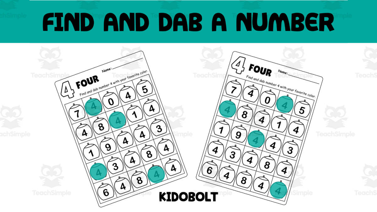 An educational teaching resource from Sarita - Kidobolt entitled PreK Dab a Dot Number Activity - Number 4 downloadable at Teach Simple.