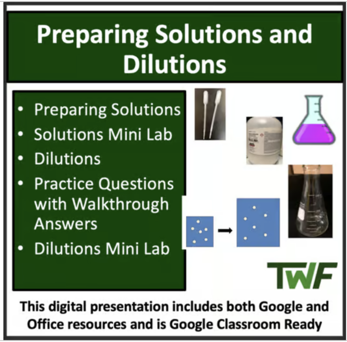 An educational teaching resource from Teach With Fergy entitled Preparing Solutions and Dilutions - Senior Chemistry lesson downloadable at Teach Simple.
