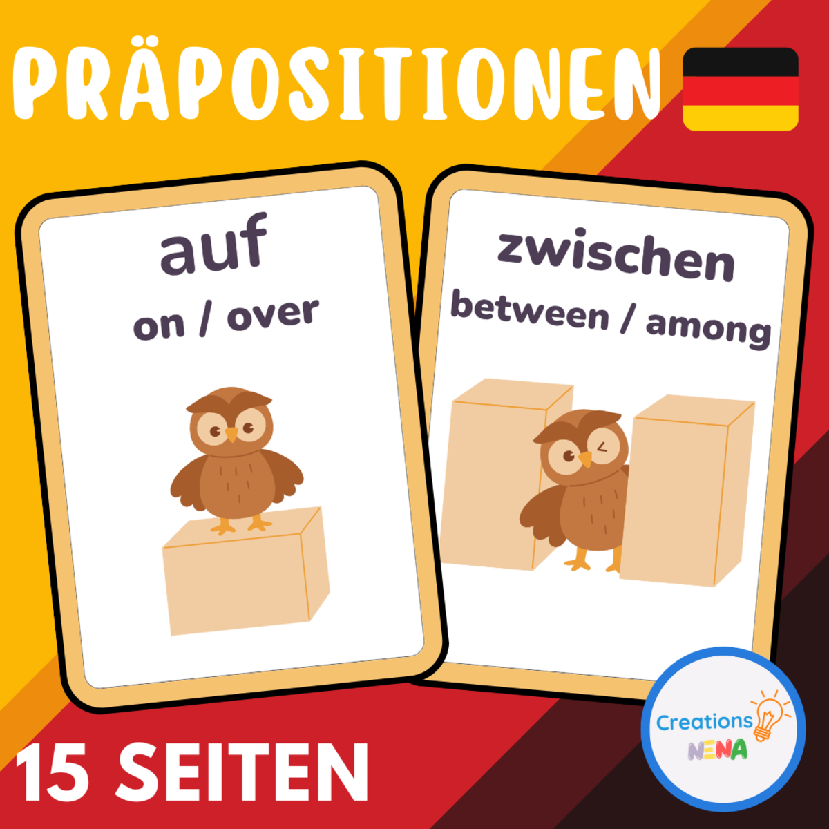An educational teaching resource from Nena Creations entitled Prepositions of Place in German downloadable at Teach Simple.