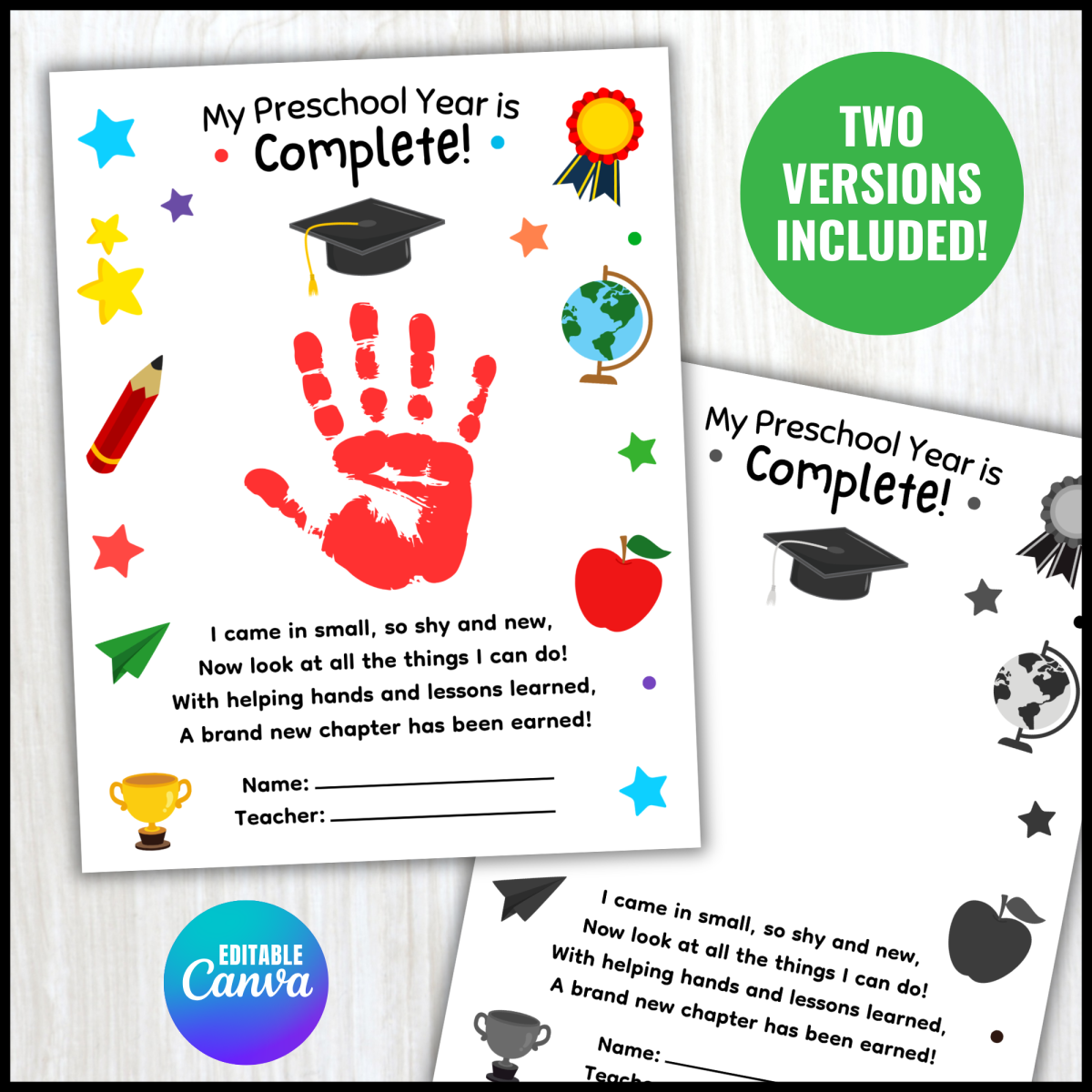 An educational teaching resource from screenzro entitled Preschool Graduation Handprint Keepsake Art - Last Day of School Craft downloadable at Teach Simple.