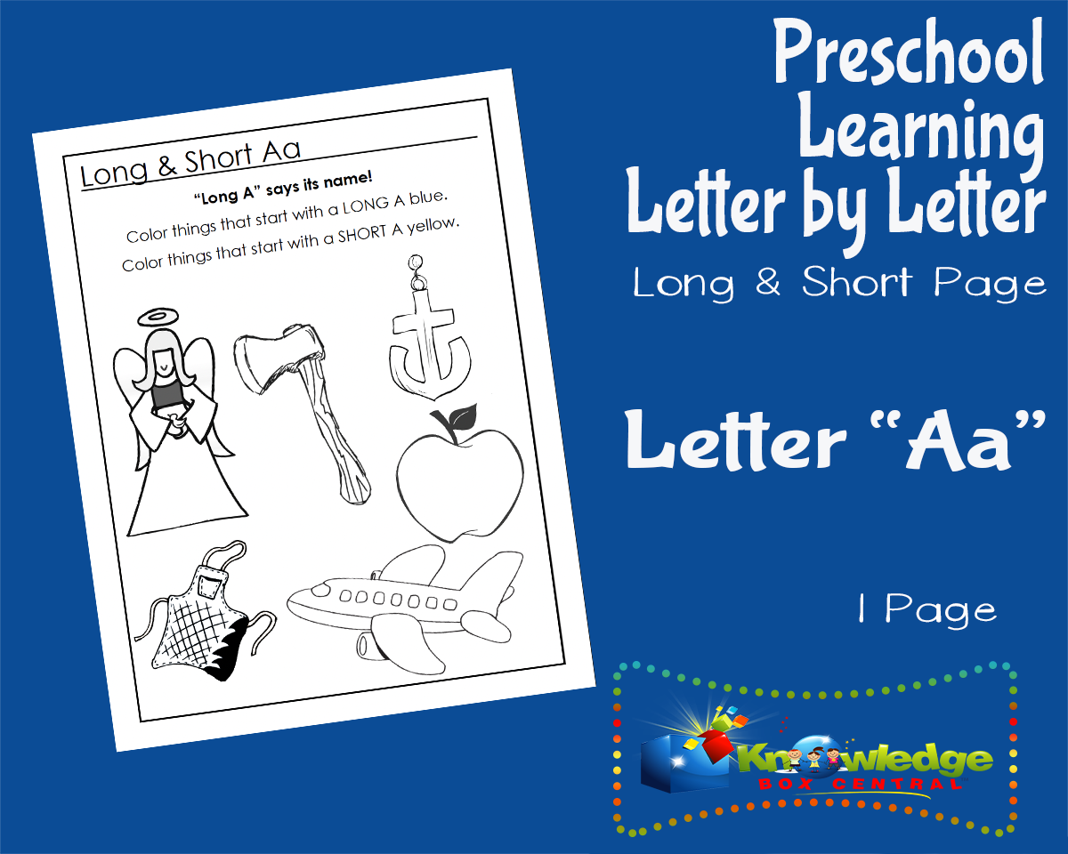 An educational teaching resource from Knowledge Box Central entitled Preschool Letter by Letter: Letter A - Long and Short Vowel Sounds downloadable at Teach Simple.