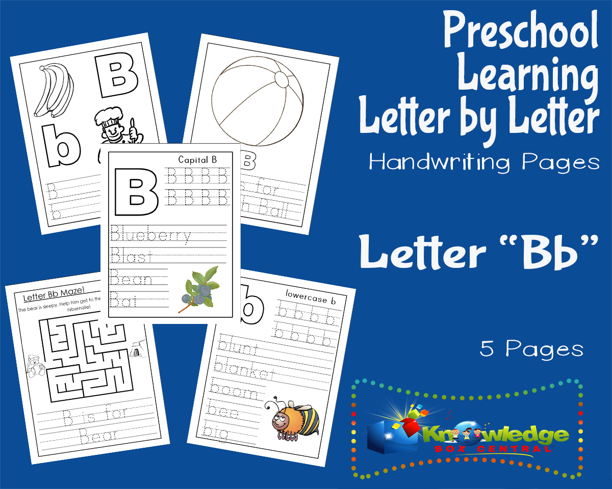 An educational teaching resource from Knowledge Box Central entitled Preschool Letter by Letter: Letter B - Handwriting downloadable at Teach Simple.