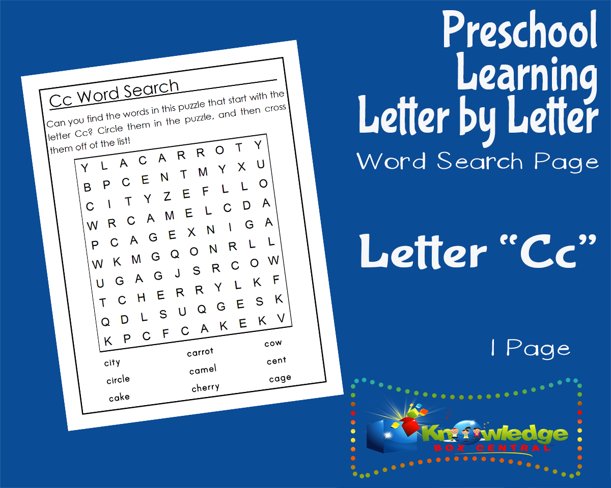 An educational teaching resource from Knowledge Box Central entitled Preschool Letter by Letter: Letter C - Word Search downloadable at Teach Simple.