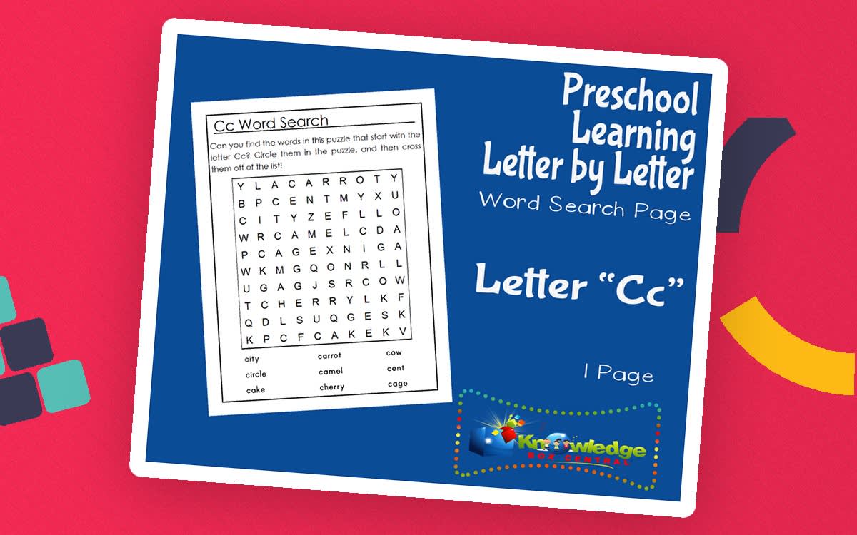 An educational teaching resource from Knowledge Box Central entitled Preschool Letter by Letter: Letter C - Word Search downloadable at Teach Simple.