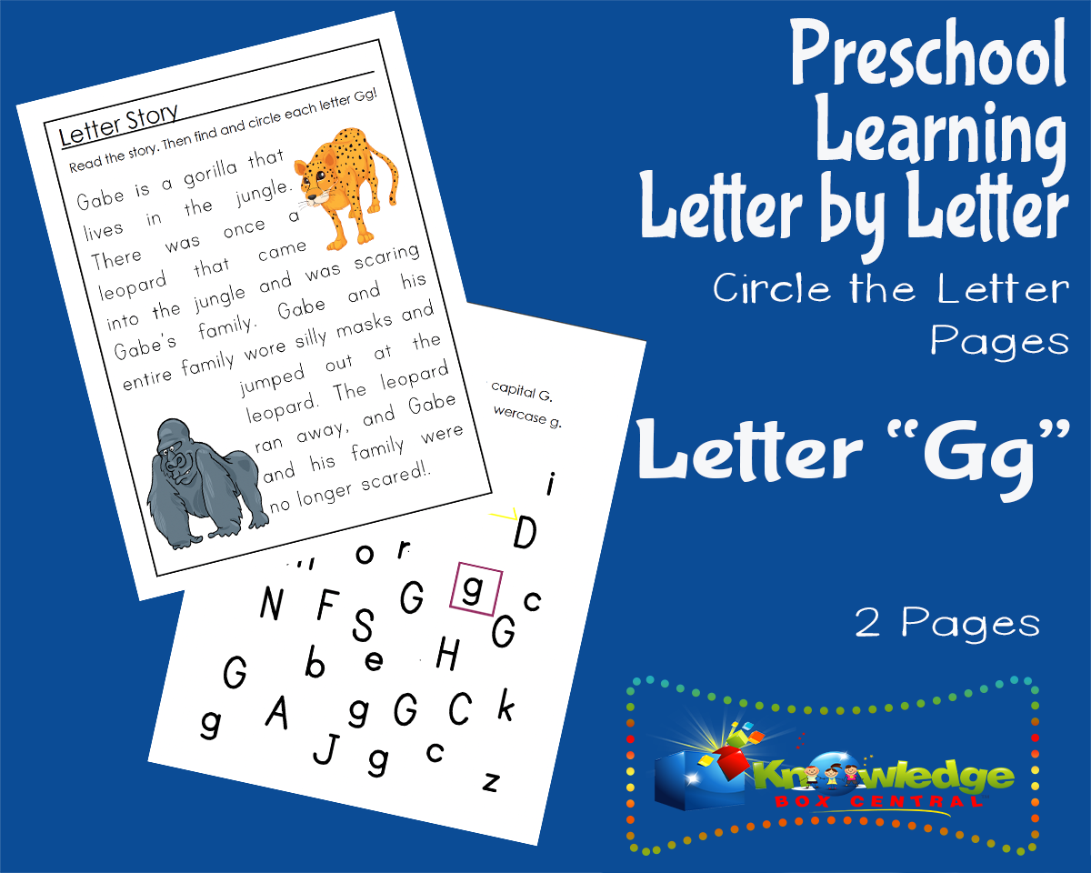 An educational teaching resource from Knowledge Box Central entitled Preschool Letter by Letter: Letter G - Circle the Letter downloadable at Teach Simple.