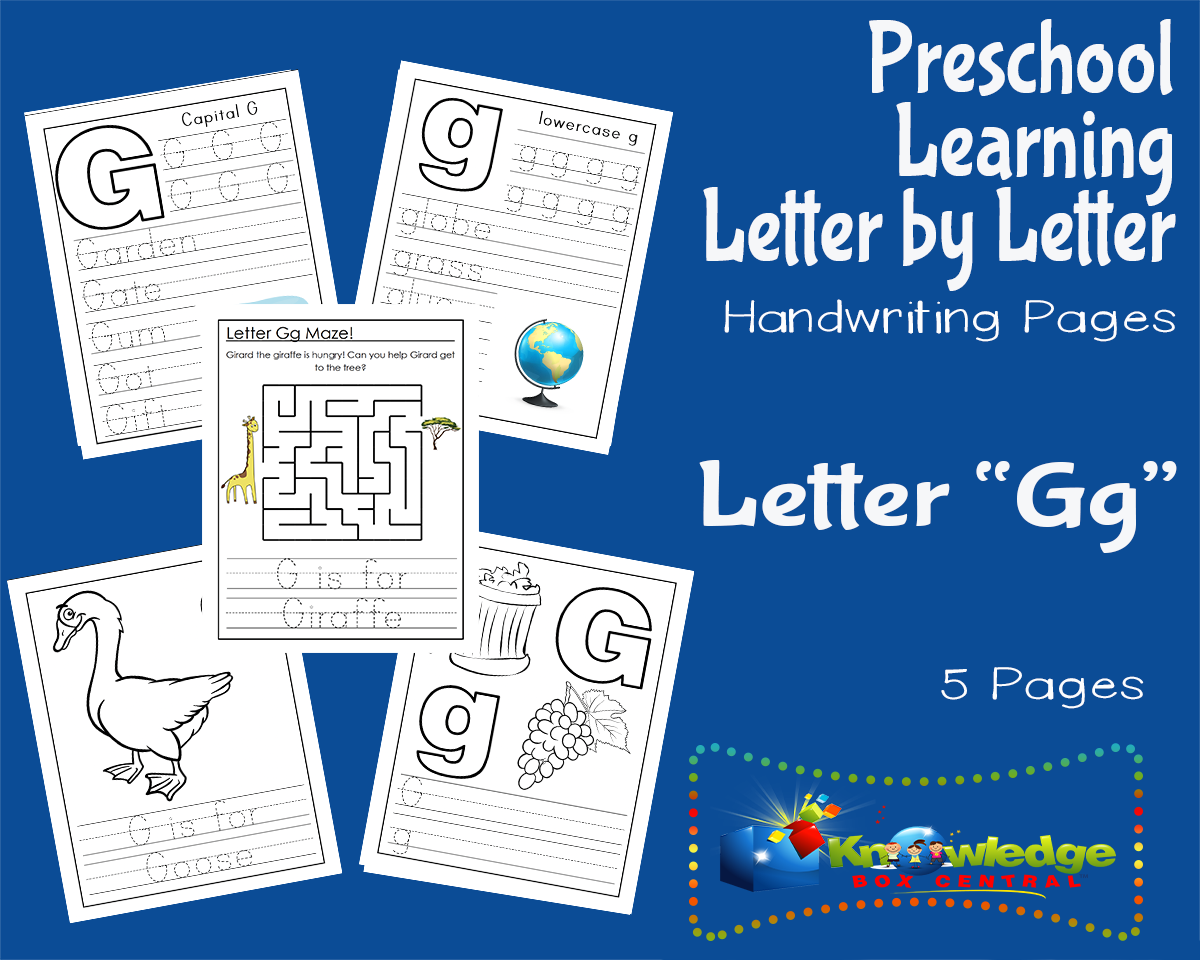 An educational teaching resource from Knowledge Box Central entitled Preschool Letter by Letter: Letter G - Handwriting downloadable at Teach Simple.